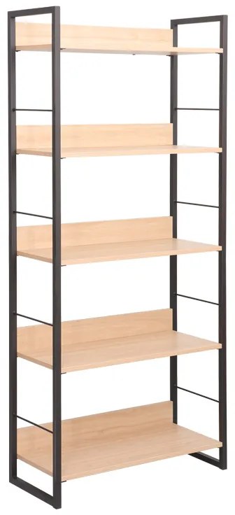 Βιβλιοθήκη Dorfie pakoworld σε φυσική απόχρωση με μαύρο μέταλλο 70x30x159εκ