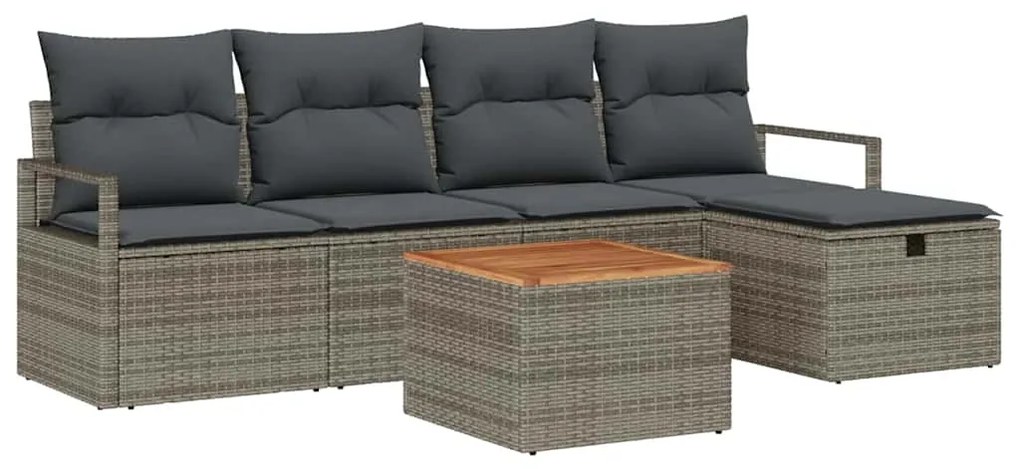 vidaXL Σετ Καναπέ Κήπου με μαξιλάρι 6 pcs Γκρι Πολυ ράταν