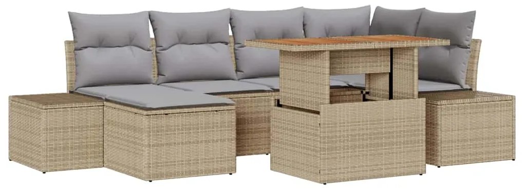 vidaXL Σέτ φαγητού για κήπο με μαξιλάρι 7 pcs Μπεζ, Γκρι