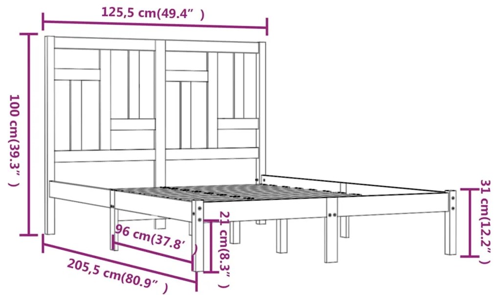 Σκελετός Κρεβατιού Χωρίς Στρώμα 120x200 εκ Μασίφ Ξύλο Πεύκου - Καφέ