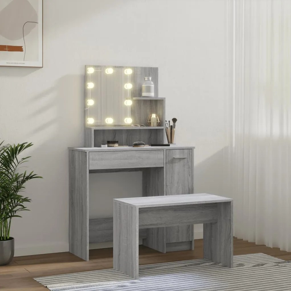vidaXL Μπουντουάρ Σετ με LED Γκρι Sonoma από Επεξεργασμένο Ξύλο