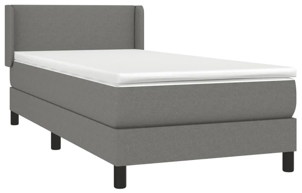 Κρεβάτι Boxspring με Στρώμα Σκούρο Γκρι 100x200 εκ. Υφασμάτινο - Γκρι