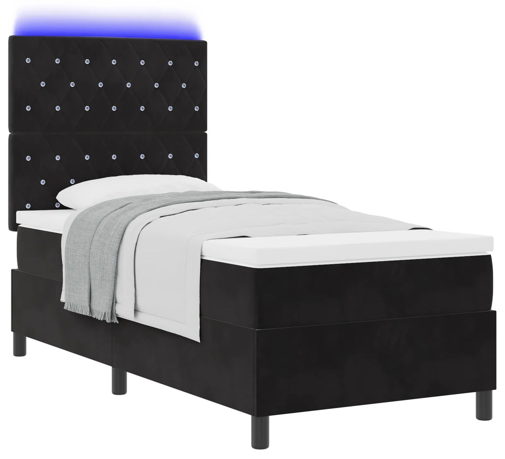 vidaXL Κρεβάτι με Σκελετό και Στρώμα & LED Μαύρο 90x190 εκ Βελούδο