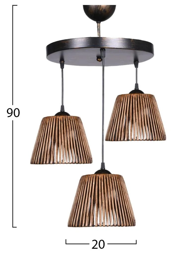 Φωτιστικό οροφής Κρεμαστό C7481 Τρίφωτο Μπρονζέ 20x16x90Υεκ. 20x16x90 εκ.