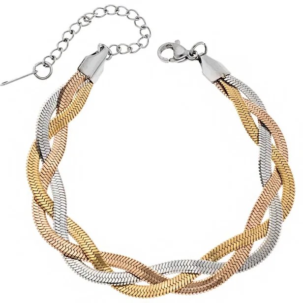 Βραχιόλι Senza Gold Plated Steel, πλεξούδα με τριπλή αλυσίδα σε τρία χρώματα