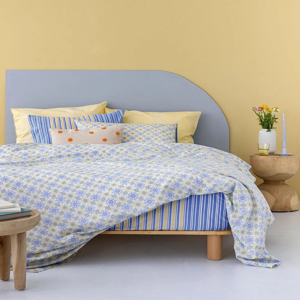 Σεντόνια FL6203 (Σετ 4τμχ) Yellow-Blue Palamaiki Υπέρδιπλo 240x260cm 100% Βαμβάκι