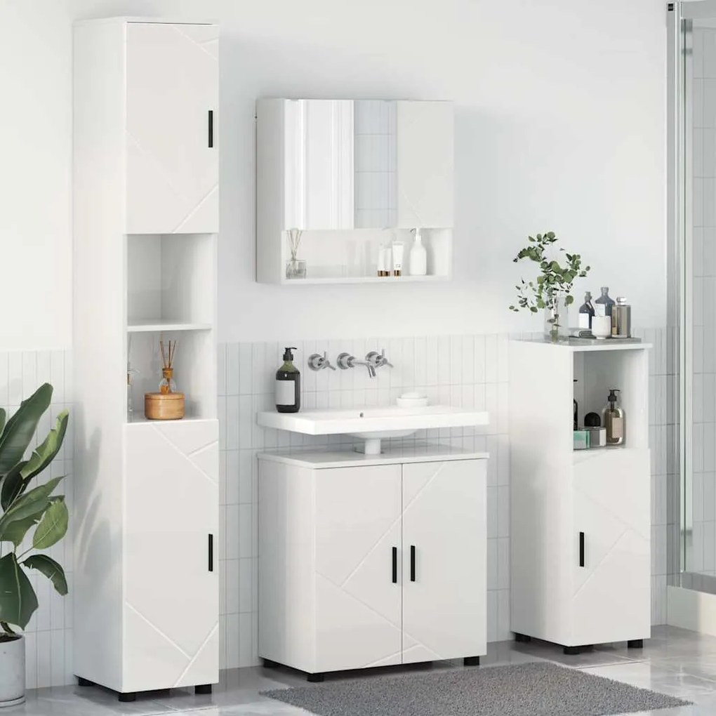 vidaXL Σετ Επίπλων Μπάνιου 4 pcs Γυαλιστερό λευκό 61 x 35 x 64 εκ.