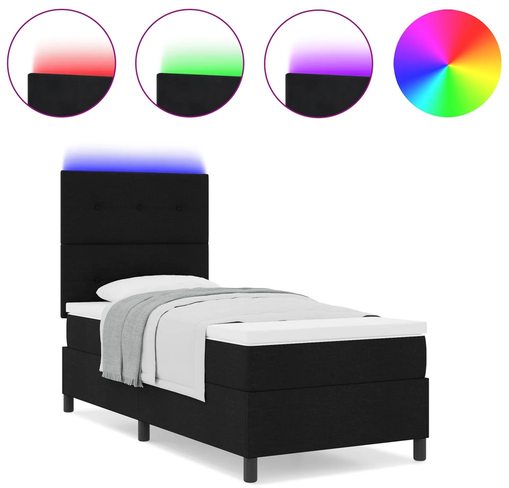 vidaXL Κρεβάτι με Βάση Ελατηρίου και Στρώμα & LED Μαύρο 80x200 εκ. Ύφασμα