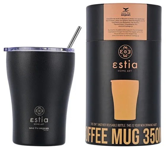 ESTIA ΘΕΡΜΟΣ COFFEE MUG SAVE THE AEGEAN 350ml MIDNIGHT BLACK 01-12083