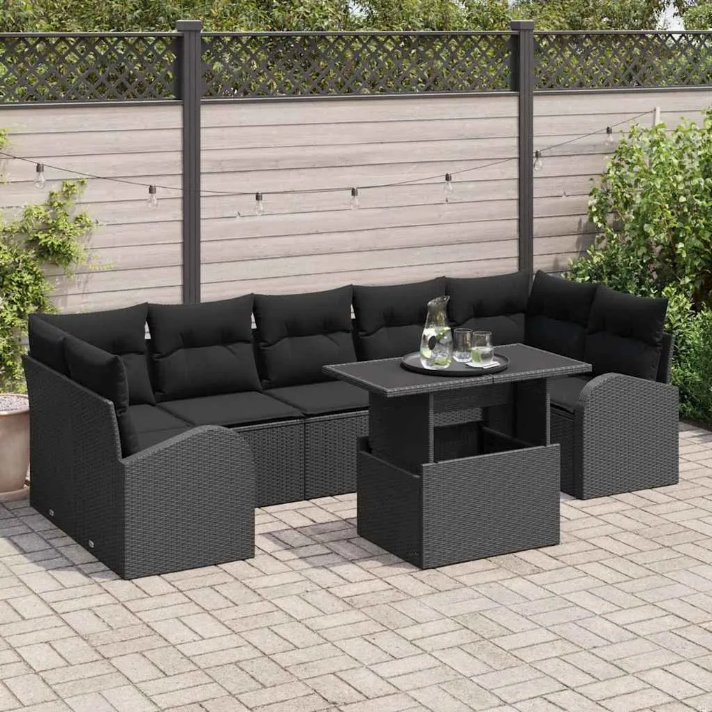 vidaXL Σετ Καναπέ Κήπου 8 pcs Μαύρο 100 x 55 x 73 εκ. Πολυ ράταν