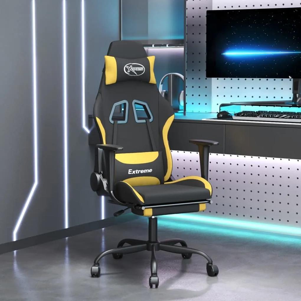 Καρέκλα Μασάζ Gaming Μαύρη/Κίτρινο Ύφασμα με Υποπόδιο - Κίτρινο