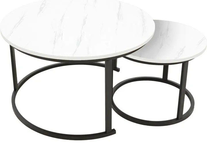 Τραπεζάκι Σαλονιού Revelon σετ 2 τεμ MDF σε όψη Λευκό Μάρμαρο - Μαύρο 80x80x45εκ. 80x80x45 εκ.