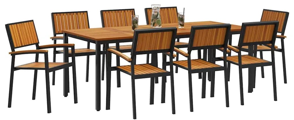 vidaXL Σέτ φαγητού για κήπο 9 pcs Μαύρο και καφέ 200 x 90 x 75 cm