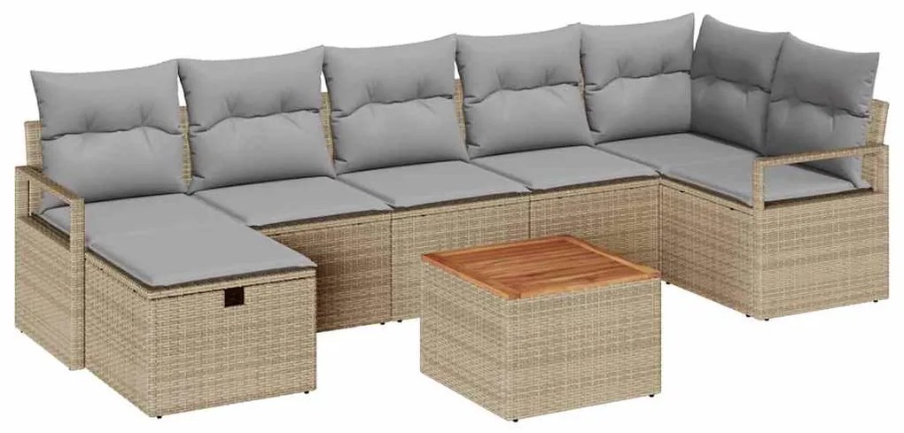 vidaXL Σετ Καναπέ Κήπου με μαξιλάρι 8 pcs Μπεζ Πολυ ράταν