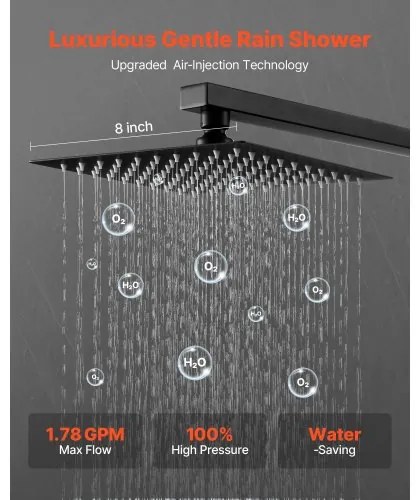 VEVOR Shower Faucet Set 8&quot; Square Rain Shower Head and Hand Set Matte Black