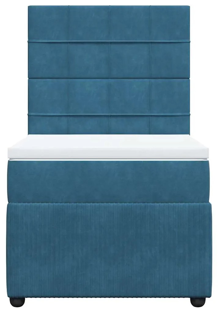 vidaXL Κρεβάτι Boxspring με Στρώμα Σκούρο Μπλε 90x190 εκ. Βελούδινο