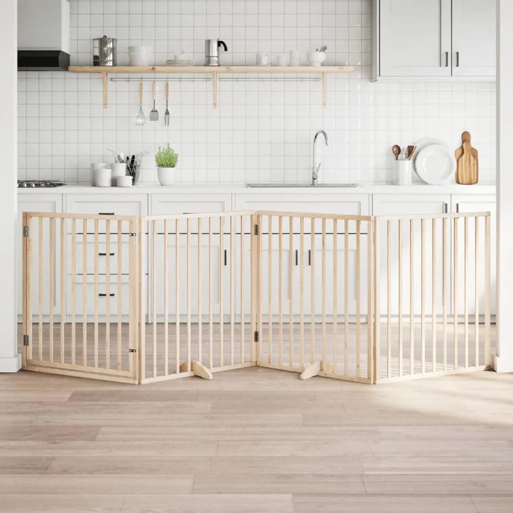 Διαχωριστικό Σκύλων/Πόρτα Πτυσσόμενο 4 Πάνελ 320εκ. Ξύλο Λεύκας