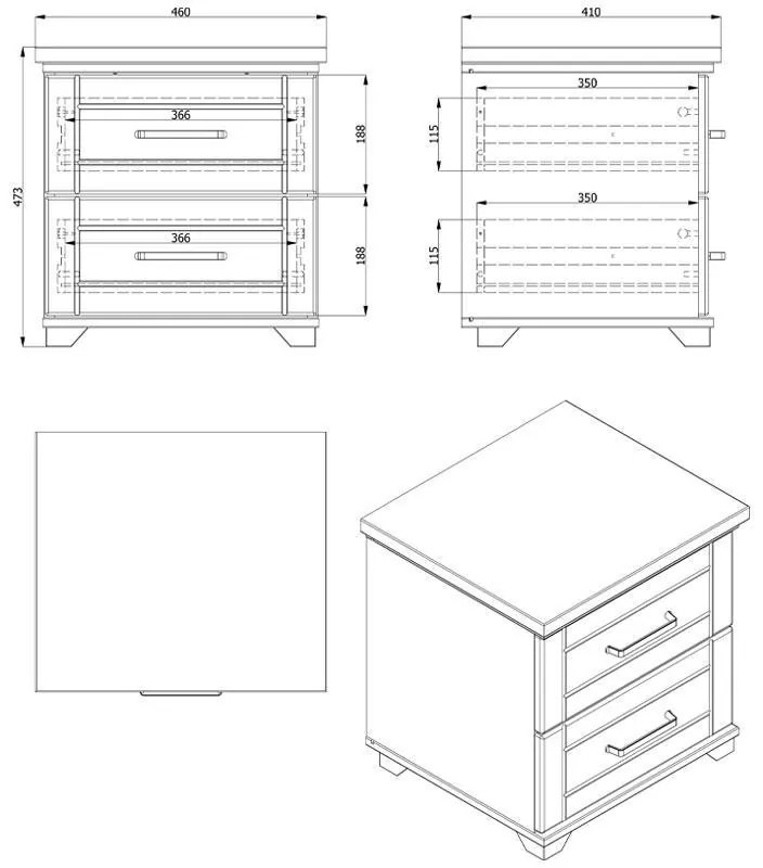 Κομοδίνο Astor NO1F Γκρί Δρύς - Λευκή Λάκα 53x35x46 εκ. 53x35x46 εκ.