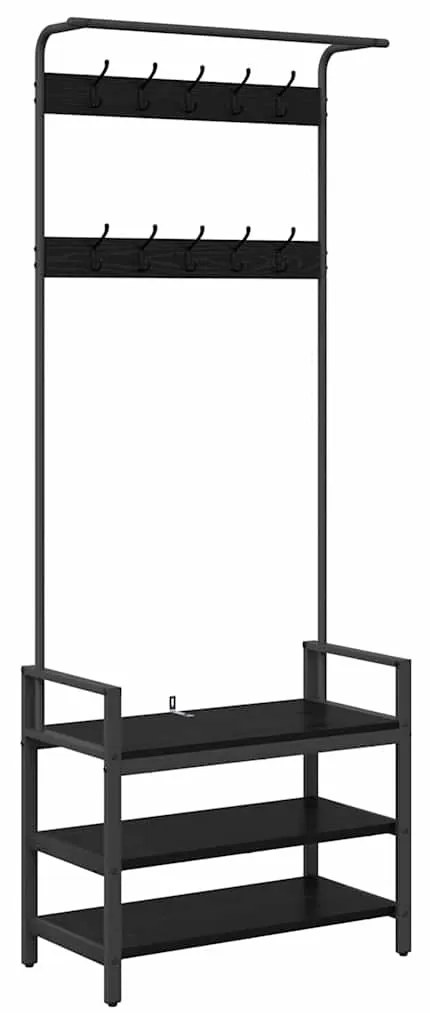 vidaXL Κρεμάστρα Μαύρη Οξυά 75 x 34 x 184 εκ Επεξεργασμένο ξύλο