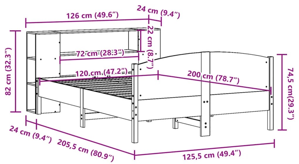 ΚΡΕΒΑΤΙ ΒΙΒΛΙΟΘΗΚΗ ΧΩΡΙΣ ΣΤΡΩΜΑ 120X200 ΕΚ ΜΑΣΙΦ ΞΥΛΟ ΠΕΥΚΟΥ 3323070