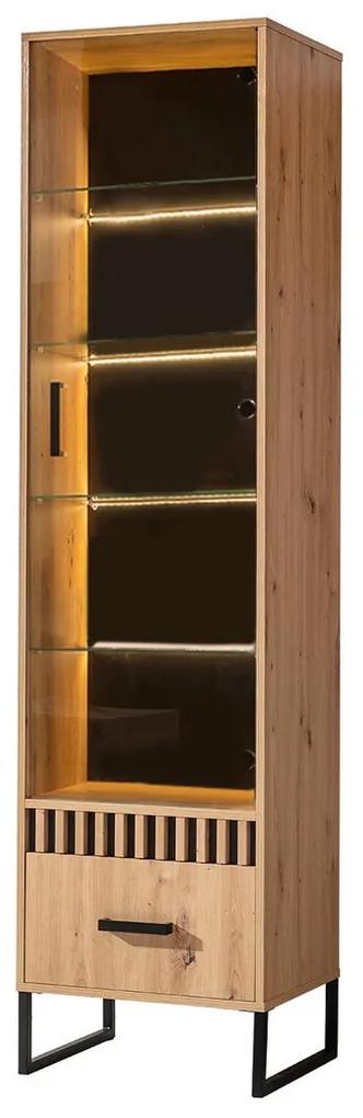 Βιτρίνα Akron P102, Artisan βελανιδιά, Μαύρο, Με συρτάρια, Με πόρτες, 196x50x40cm, 47 kg | Epipla1.gr