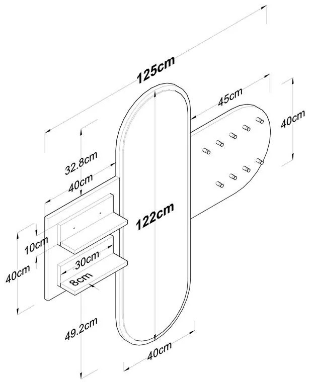 Κρεμάστρα-καθρέπτης Baunty λευκό-καρυδί125x2x122εκ 125x2x122 εκ.