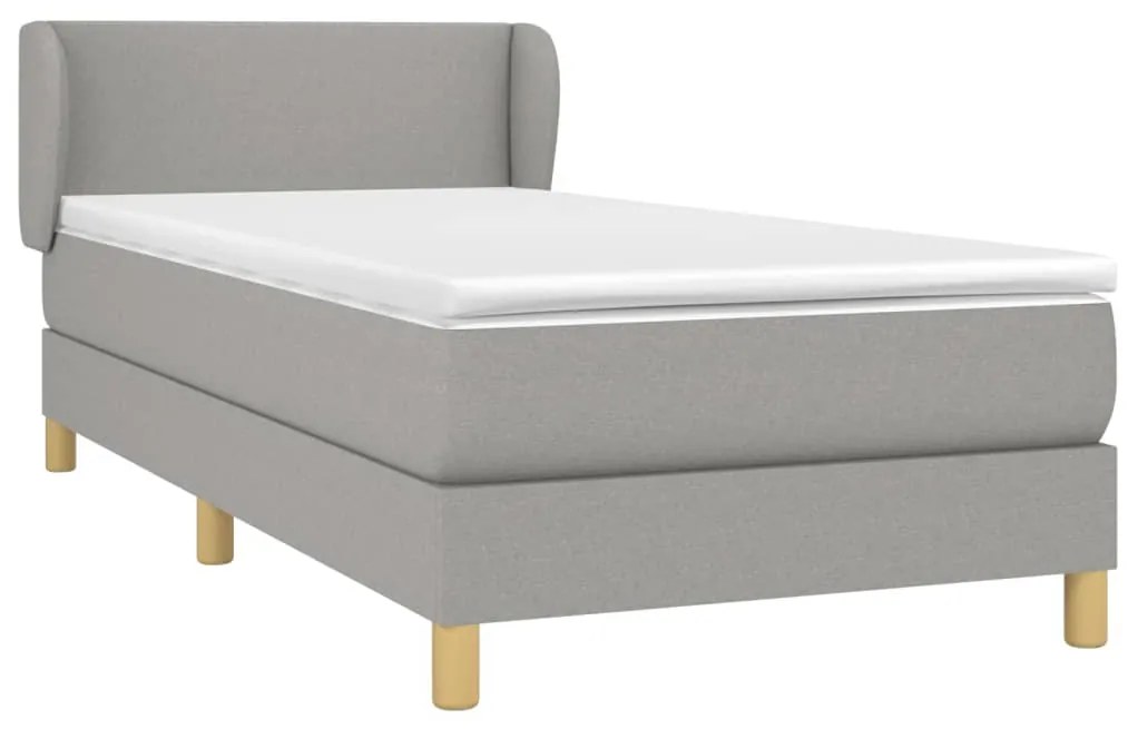 vidaXL Κρεβάτι Boxspring με Στρώμα Ανοιχτό Γκρι 90x200 εκ. Υφασμάτινο