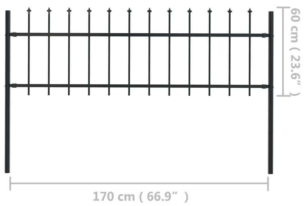 vidaXL Κάγκελα Περίφραξης με Λόγχες Μαύρα 1,7 x 0,6 μ. από Χάλυβα