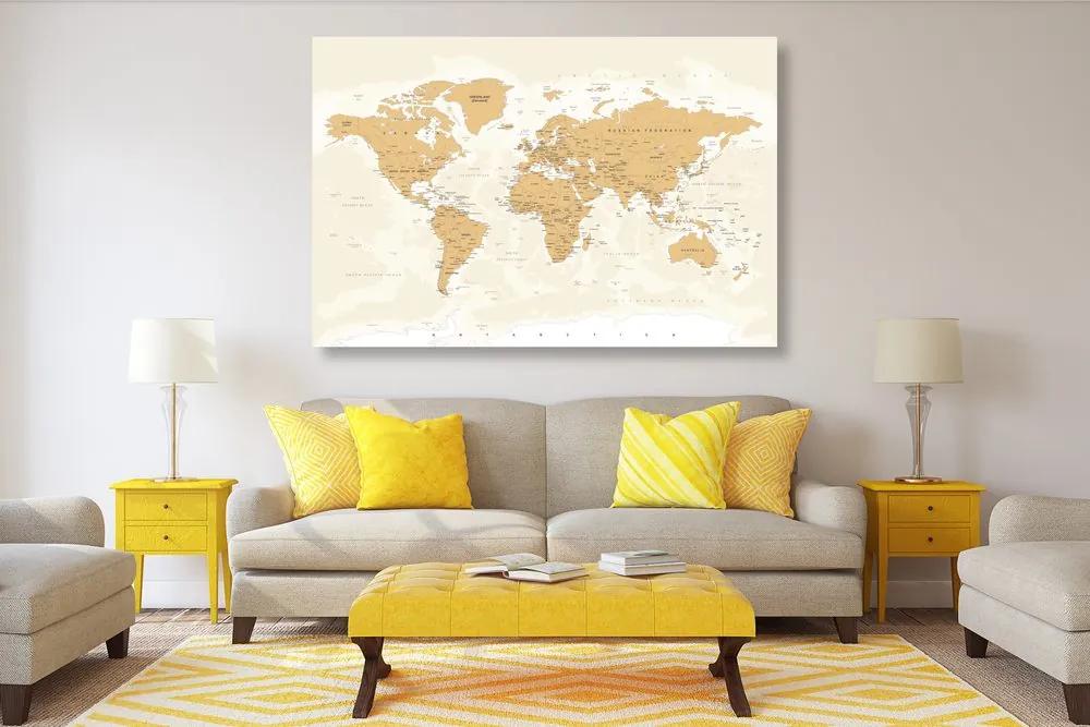 Εικόνα στον παγκόσμιο χάρτη φελλού με vintage πινελιά - 120x80  wooden