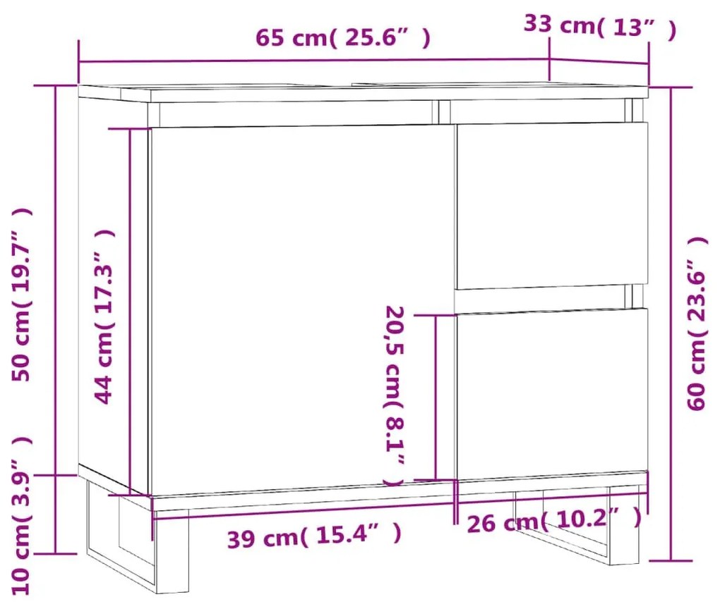 Ντουλάπι Μπάνιου Γκρι Sonoma 65x33x60 εκ. Επεξεργασμένο Ξύλο - Γκρι