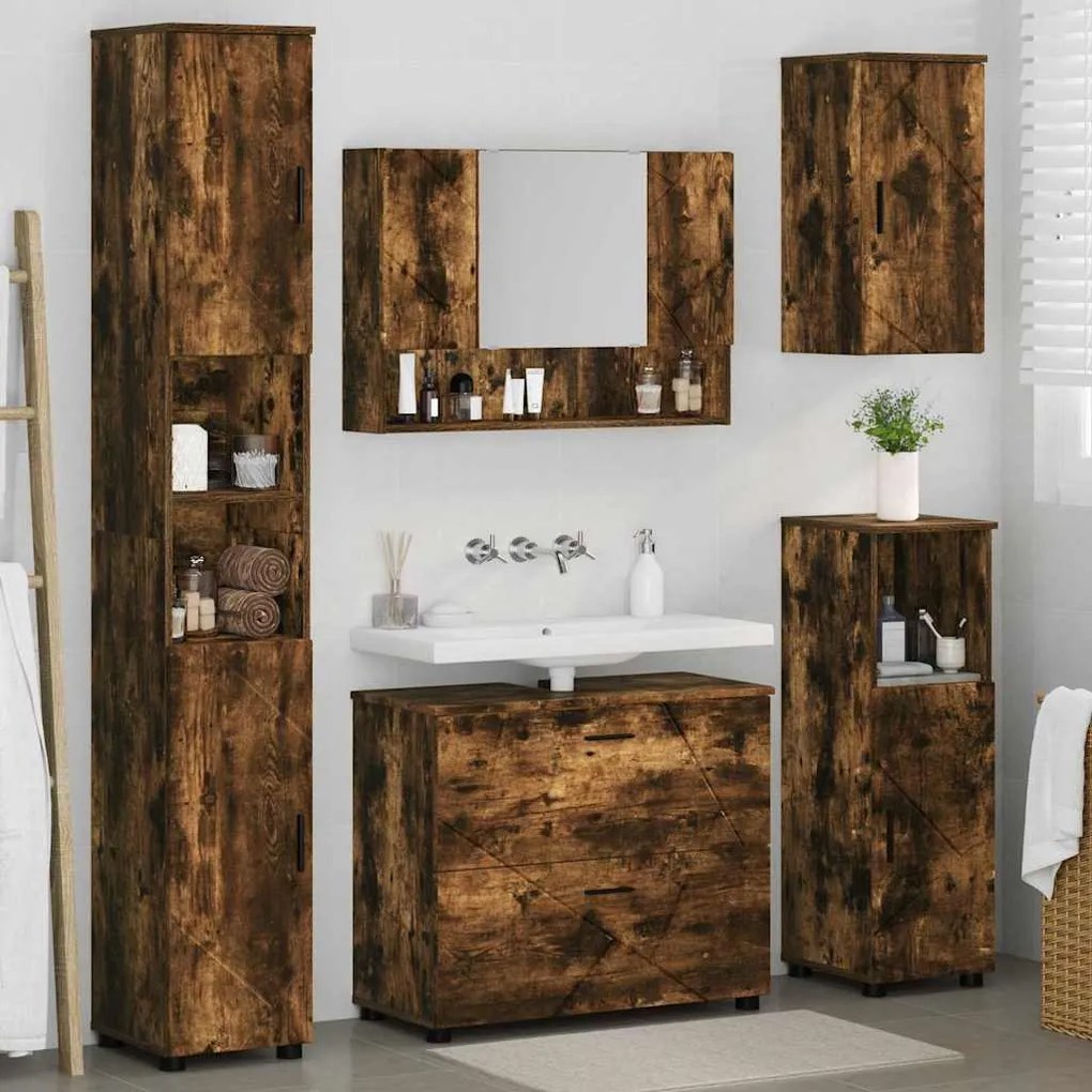 vidaXL Σετ Επίπλων Μπάνιου 5 pcs Καπνιστή δρυς 30 x 35 x 192 εκ.