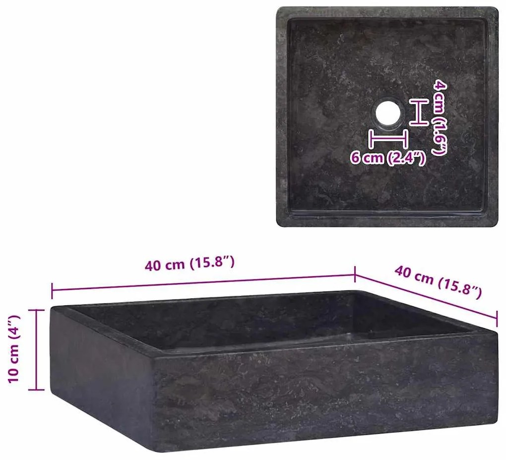 vidaXL Νιπτήρας Μαύρος 40 x 40 x 10 εκ. Μαρμάρινος