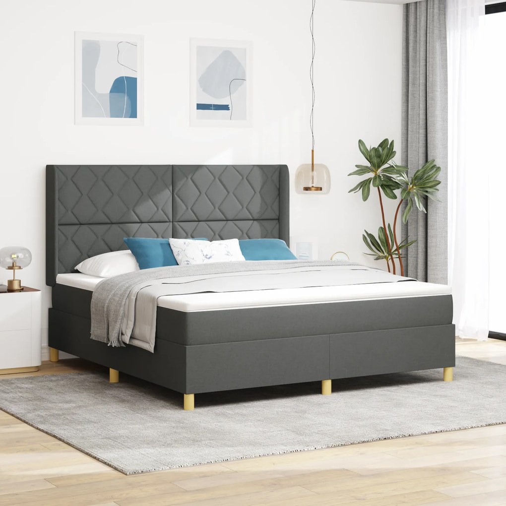 vidaXL Κρεβάτι Box Spring με Στρώμα & LED Σκούρο Γκρι 180x200 εκ Ύφασμα