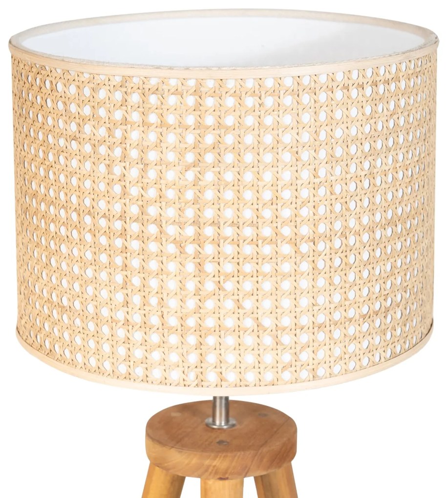 Table Lamp S Line Ξύλινο Χειροποίητο Με Καπέλο Rattan S1319-00N3