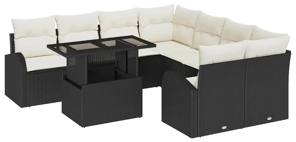 vidaXL Σετ Καναπέ Κήπου 9 pcs Μαύρο 100 x 55 x 73 εκ Πολυ ράταν