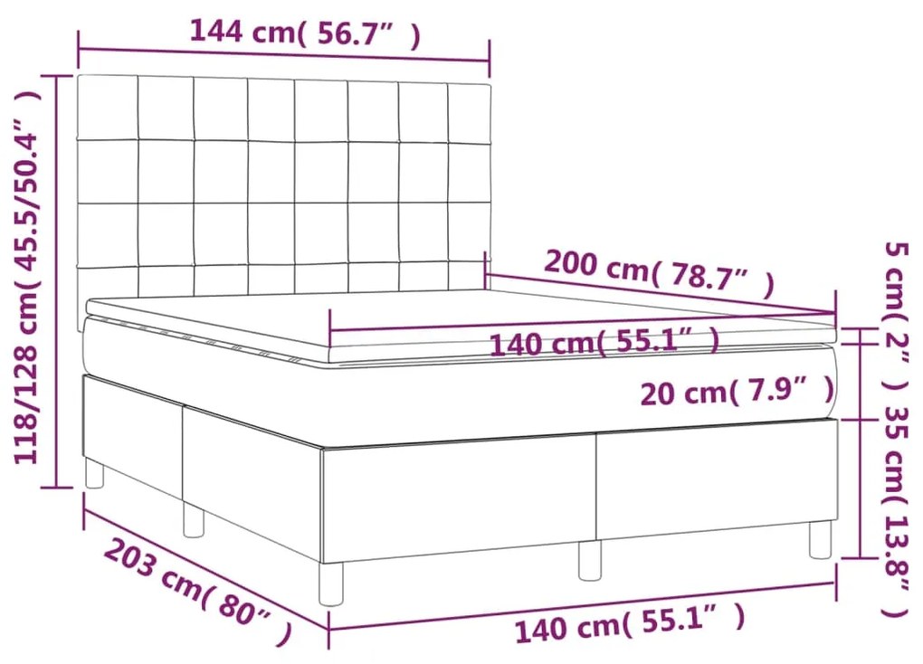 vidaXL Κρεβάτι Boxspring με Στρώμα Σκούρο Πράσινο 140x200εκ. Βελούδινο