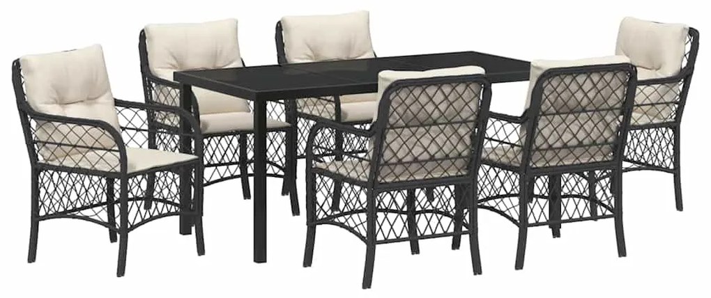 vidaXL Σέτ φαγητού για κήπο με μαξιλάρι 7 pcs Μαύρο συνθετικό ρατάν