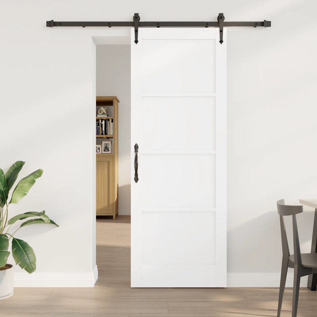 vidaXL Συρόμενη Πόρτα με Σετ Υλικών Λευκή 78x211 εκ. Συμπαγές Ξύλο Πεύκο
