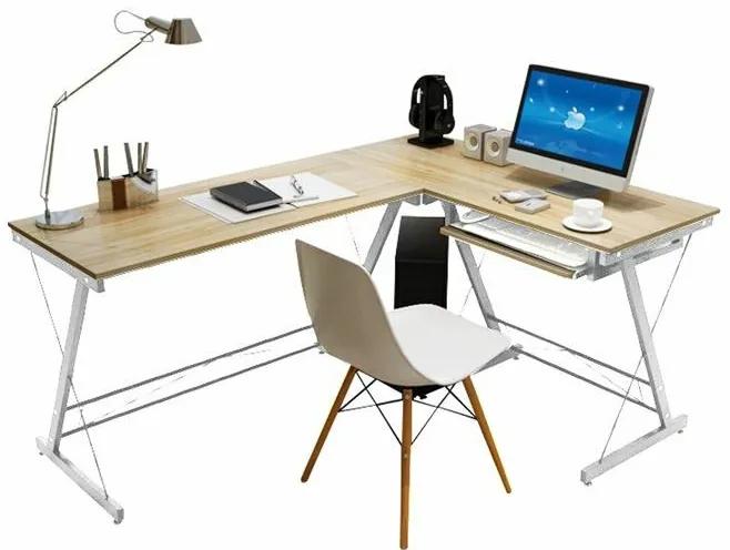 Τραπέζι γραφείου Mesa 135, Γωνιακός, Με ράφι πληκτρολογίου, 73x120x110cm, 22 kg, Σφένδαμος, Άσπρο | Epipla1.gr