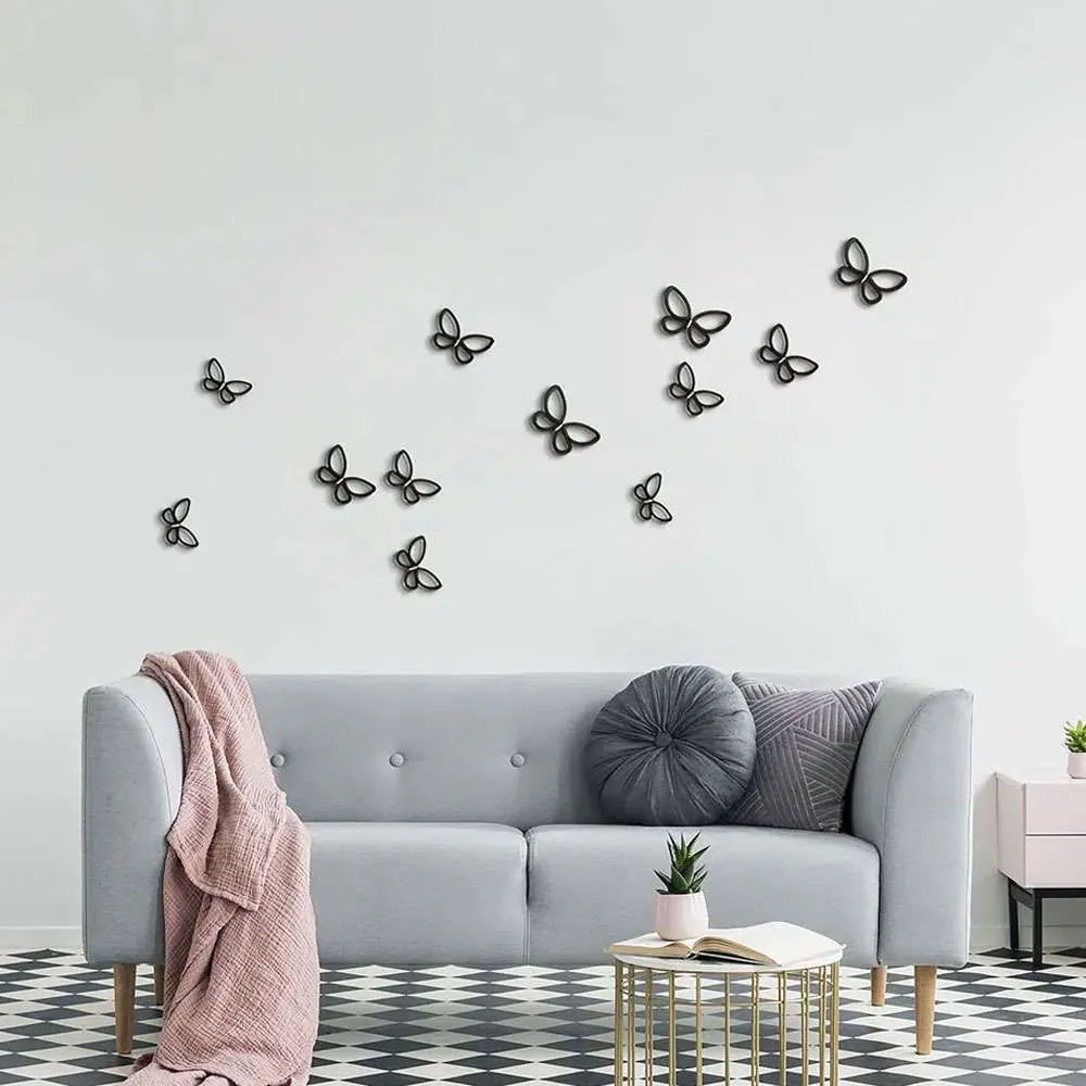 Αυτοκόλλητα Τοίχου Metal Butterflies 3D 24007 Black Ango Μέταλλο