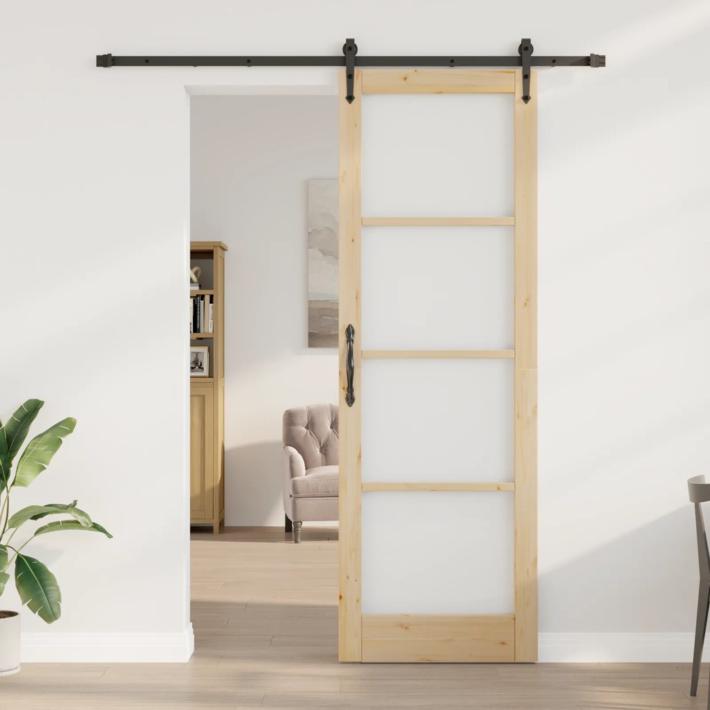vidaXL Συρόμενη Πόρτα  με Σετ Εξαρτημάτων 78x232 cm Μασίφ Ξύλο Πεύκου