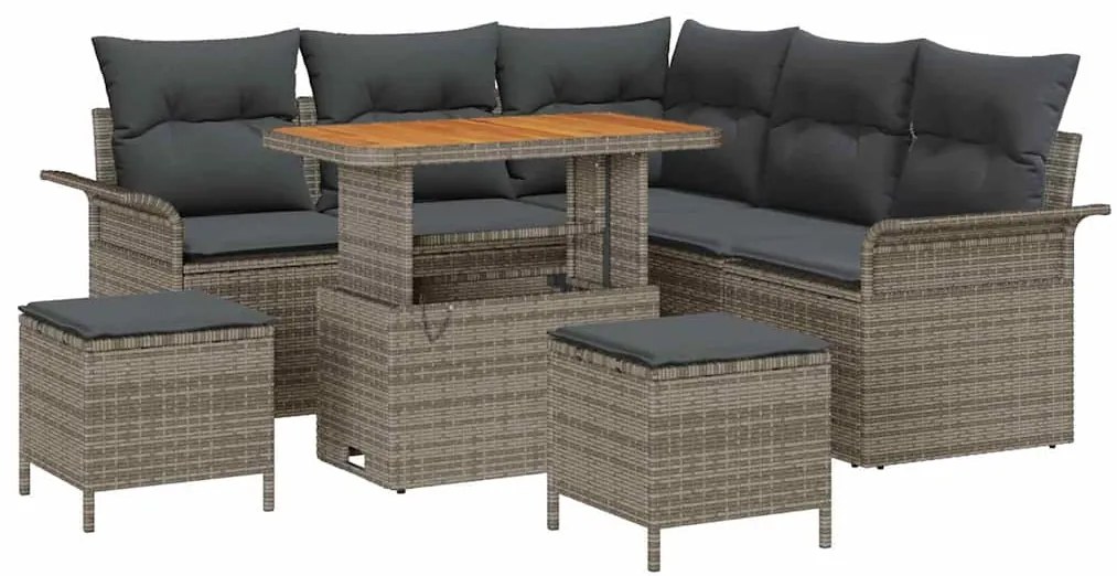 vidaXL Σετ Καναπέ Κήπου Ρυθμιζόμενο ύψος 8 pcs Γκρι συνθετικό ρατάν