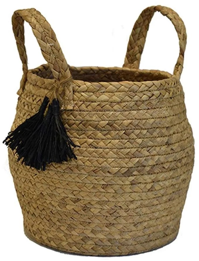 Τσάντα - Καλάθι Καλάθι 00.06.67237 Με Φούντες Φ27x22cm Ψάθινη Natural-Black Ψάθα