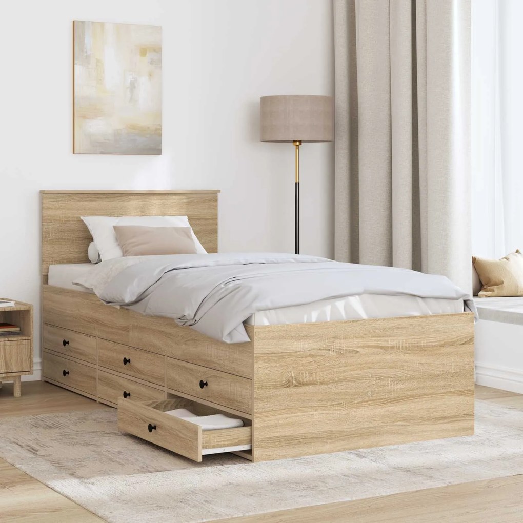 vidaXL Καναπές Κρεβάτι με συρτάρι Σονομα δρυς και Μαύρο 75 x 190 cm