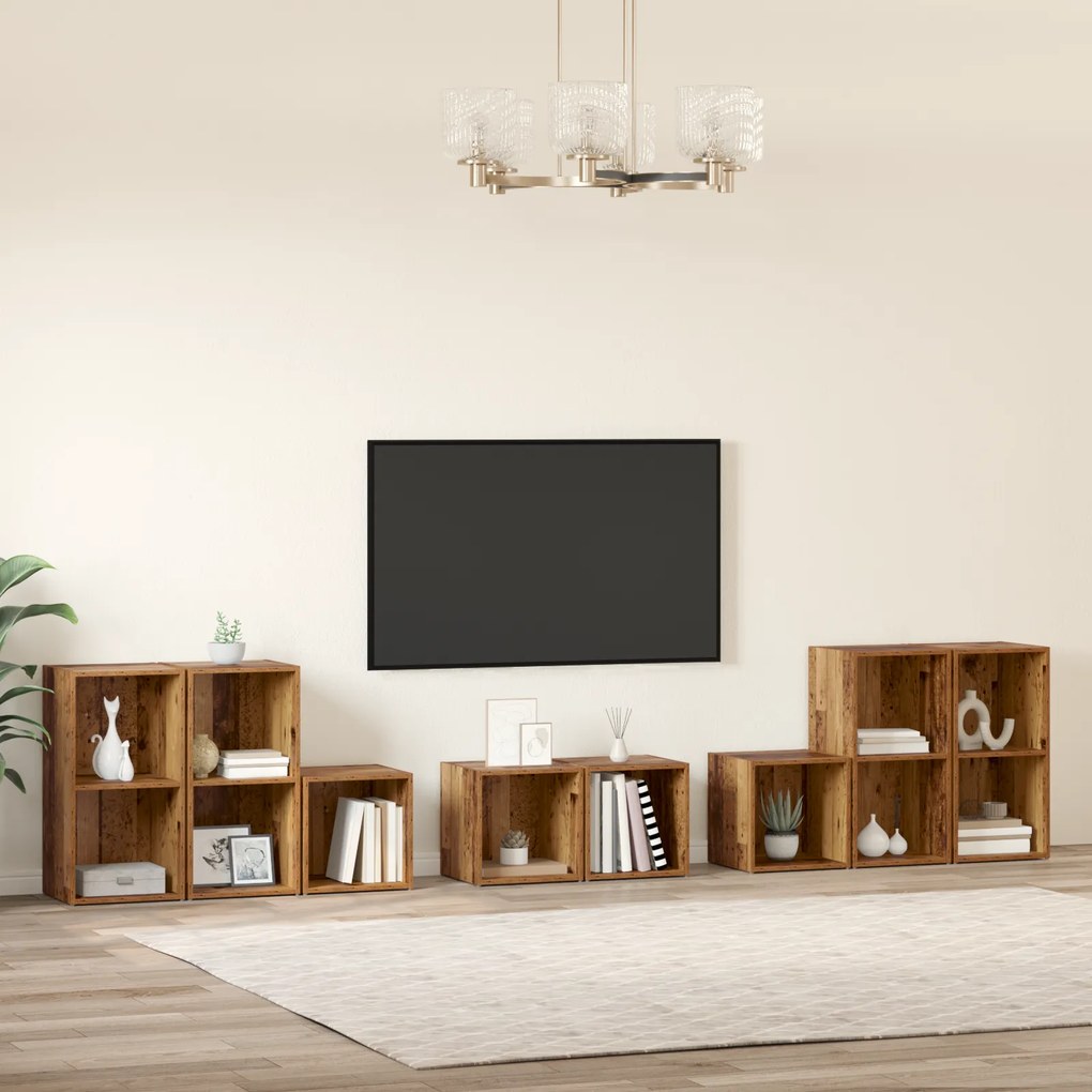 vidaXL με ράφι με αποθήκευση 8 pcs Παλιό Ξύλο Επεξεργασμένο ξύλο