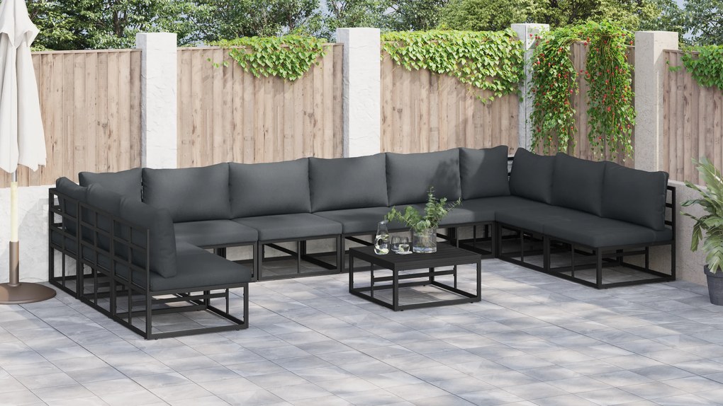 vidaXL Σετ Καναπέ Κήπου 11 pcs Μαύρο 70 x 70 x 32 εκ Αλουμίνιο