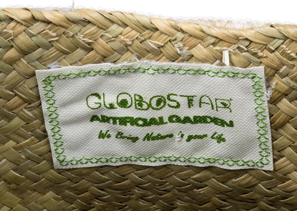 GloboStar® Artificial Garden MILOS 20308 Διακοσμητικό Ψάθινο Καλάθι - Κασπώ Γλάστρα - Flower Pot Μπεζ με Μακραμέ Φ32cm x Υ28cm