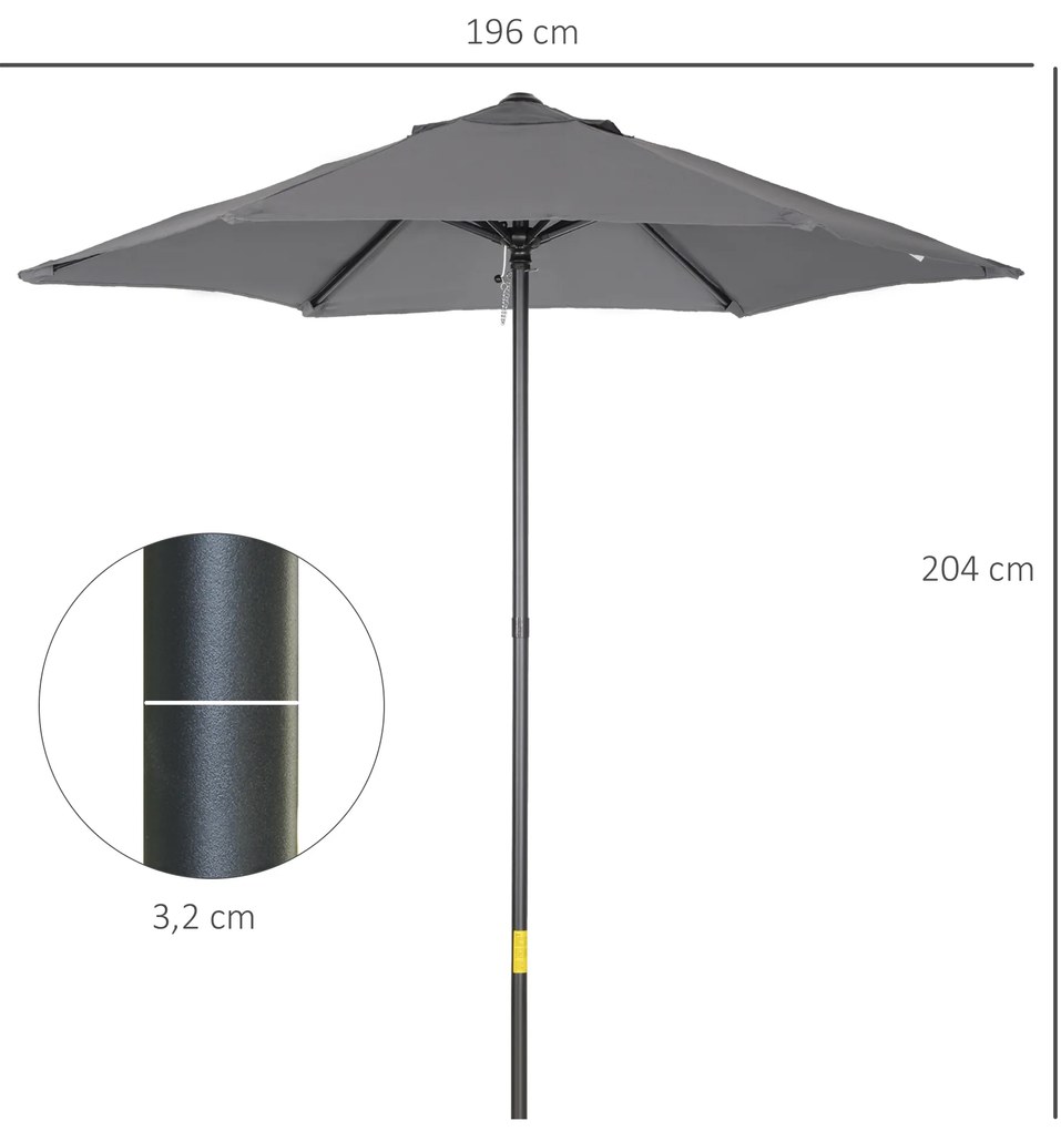 Ομπρέλα εξωτερικού χώρου Outsunny Ø196 cm, εξαγωνική ομπρέλα μπαλκονιού για παραλία, μπαλκόνι, κήπο, σκούρο γκρι