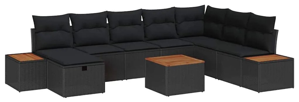 vidaXL Σετ Καναπέ Κήπου με μαξιλάρι 9 pcs Μαύρο Πολυ ράταν