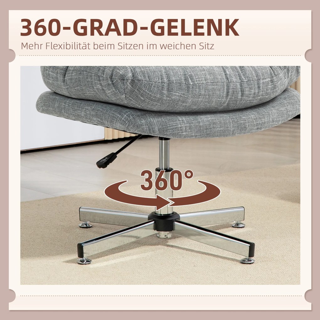 HOMCOM Καρέκλα γραφείου χωρίς μπράτσα, άνετη καρέκλα γραφείου με μαλακό κάθισμα και ρυθμιζόμενο ύψος, Γκρι